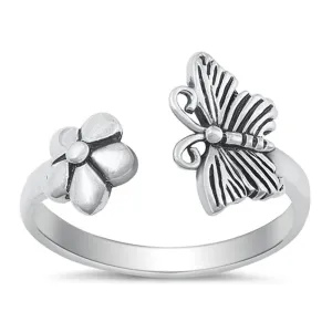 Open Oxidized Butterfly Daisy Flower Ring .925 Sterling Silver Band Sizes 4-10