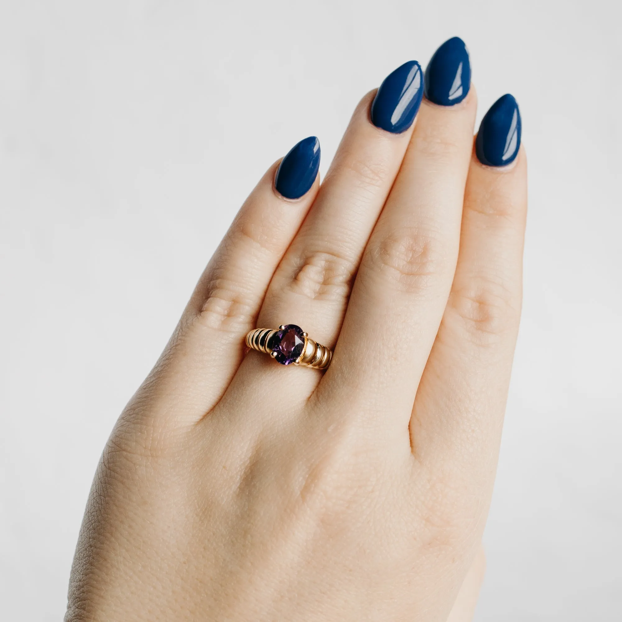Oval Amethyst Croissant Ring