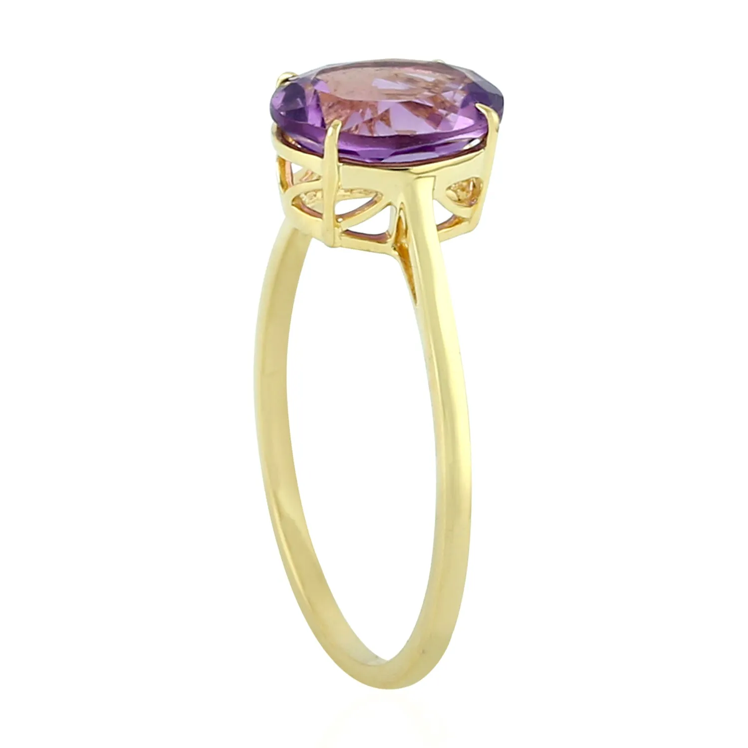 Oval Cut Amethyst Gemstone Ring In 18K Yellow Gold For Her