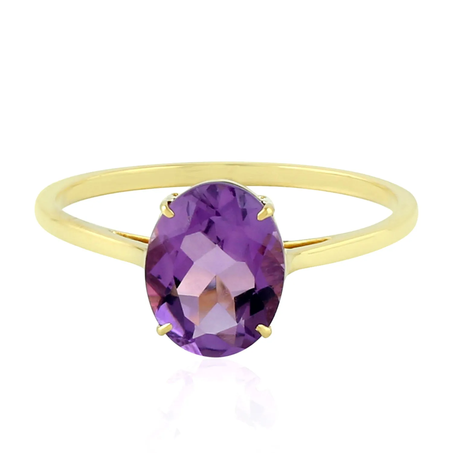 Oval Cut Amethyst Gemstone Ring In 18K Yellow Gold For Her