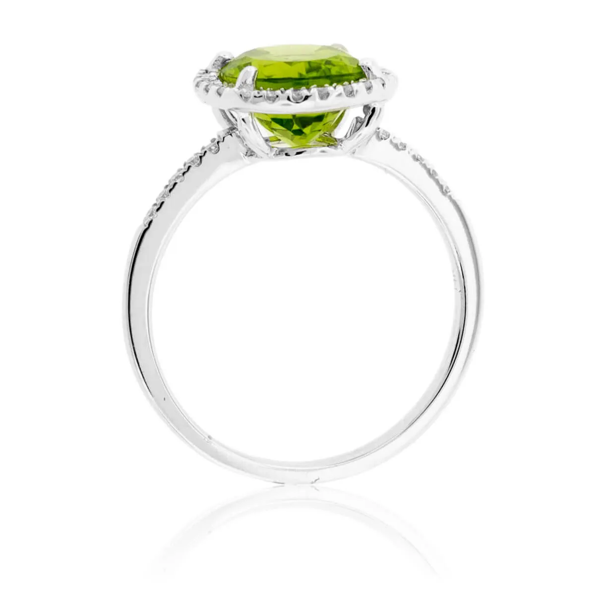 Oval Peridot with Diamond Halo on Diamond Accented Band