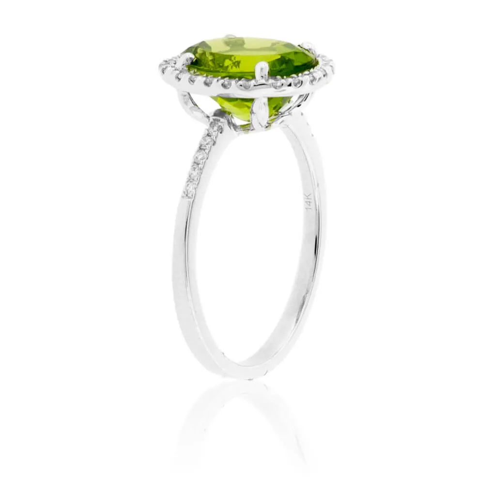 Oval Peridot with Diamond Halo on Diamond Accented Band
