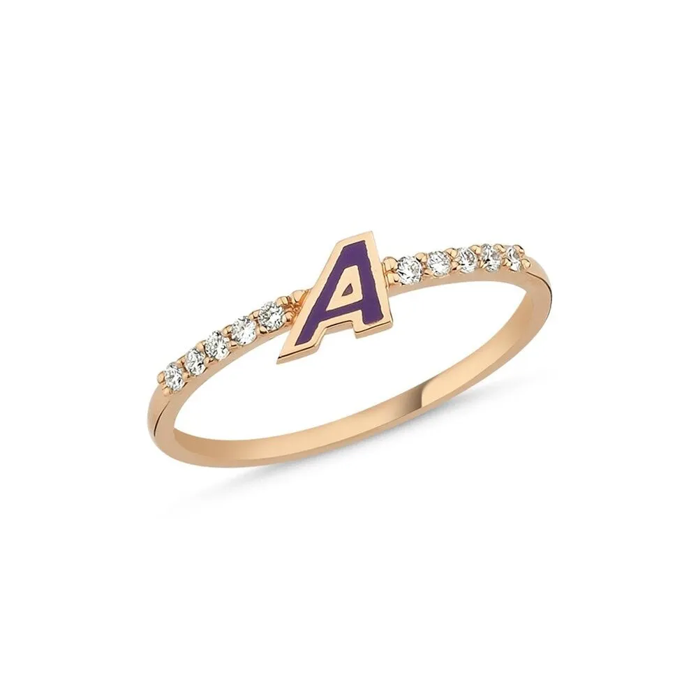OWN Your Story 14K Gold Diamond Enamel Initial Rings