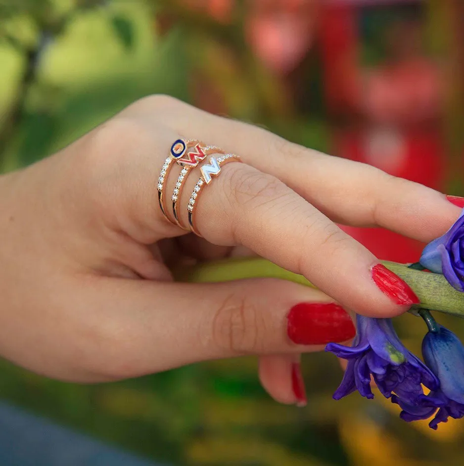OWN Your Story 14K Gold Diamond Enamel Initial Rings