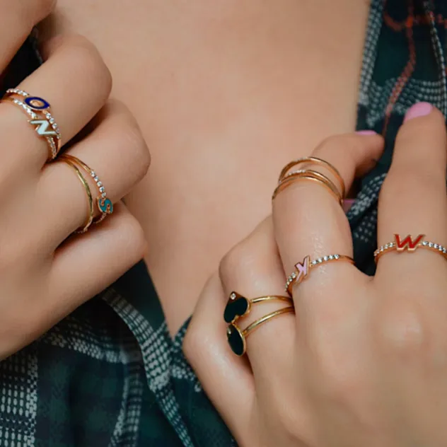 OWN Your Story 14K Gold Diamond Enamel Initial Rings