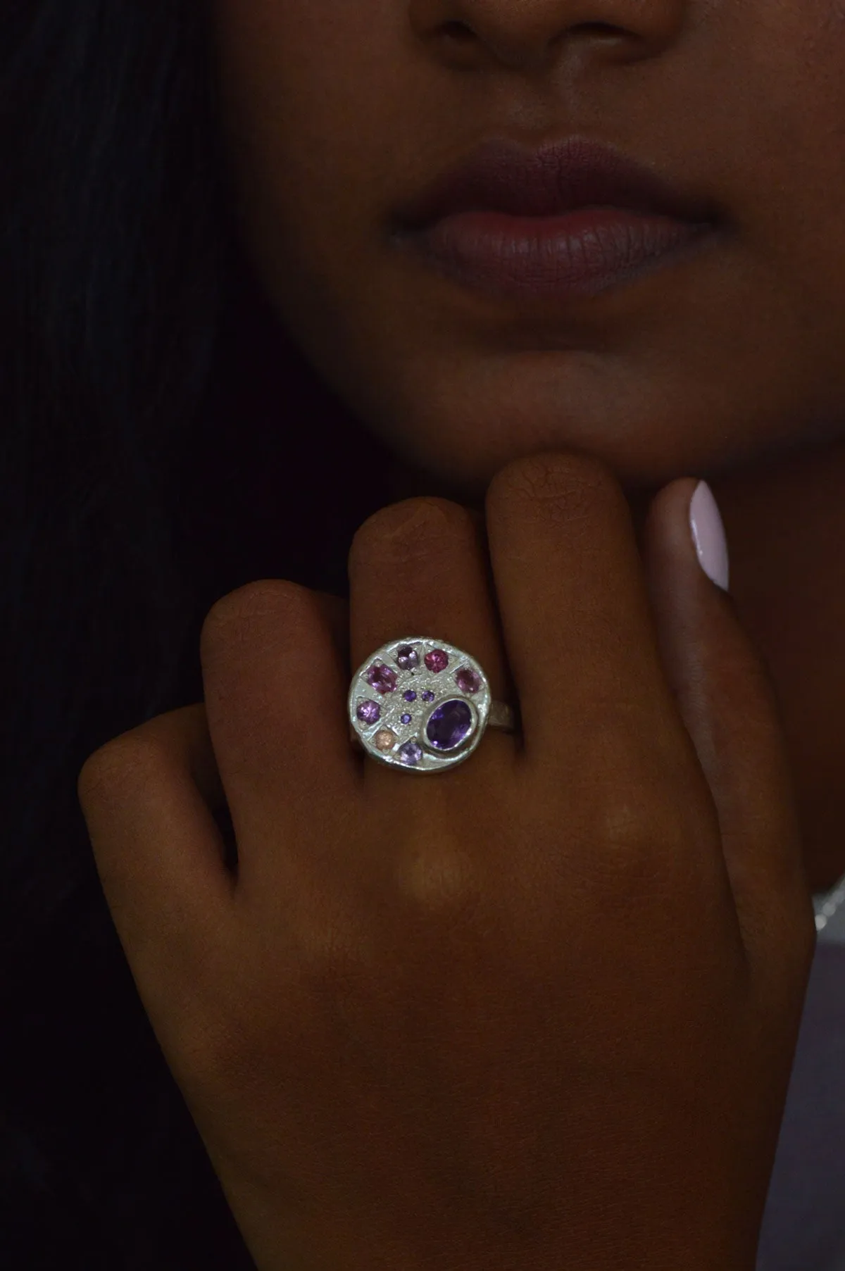 Palette Amethyst & Garnet Silver Ring 745-2