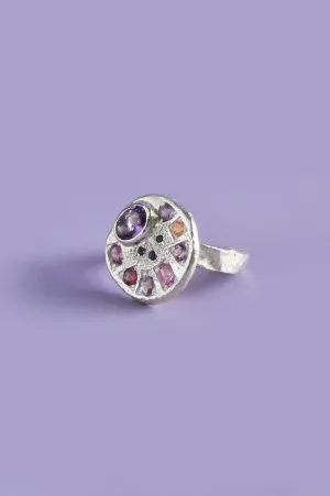 Palette Amethyst & Garnet Silver Ring 745-2
