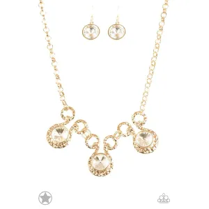 Paparazzi Hypnotized Gold Over-sized Rhinestones Necklace & Earring Set