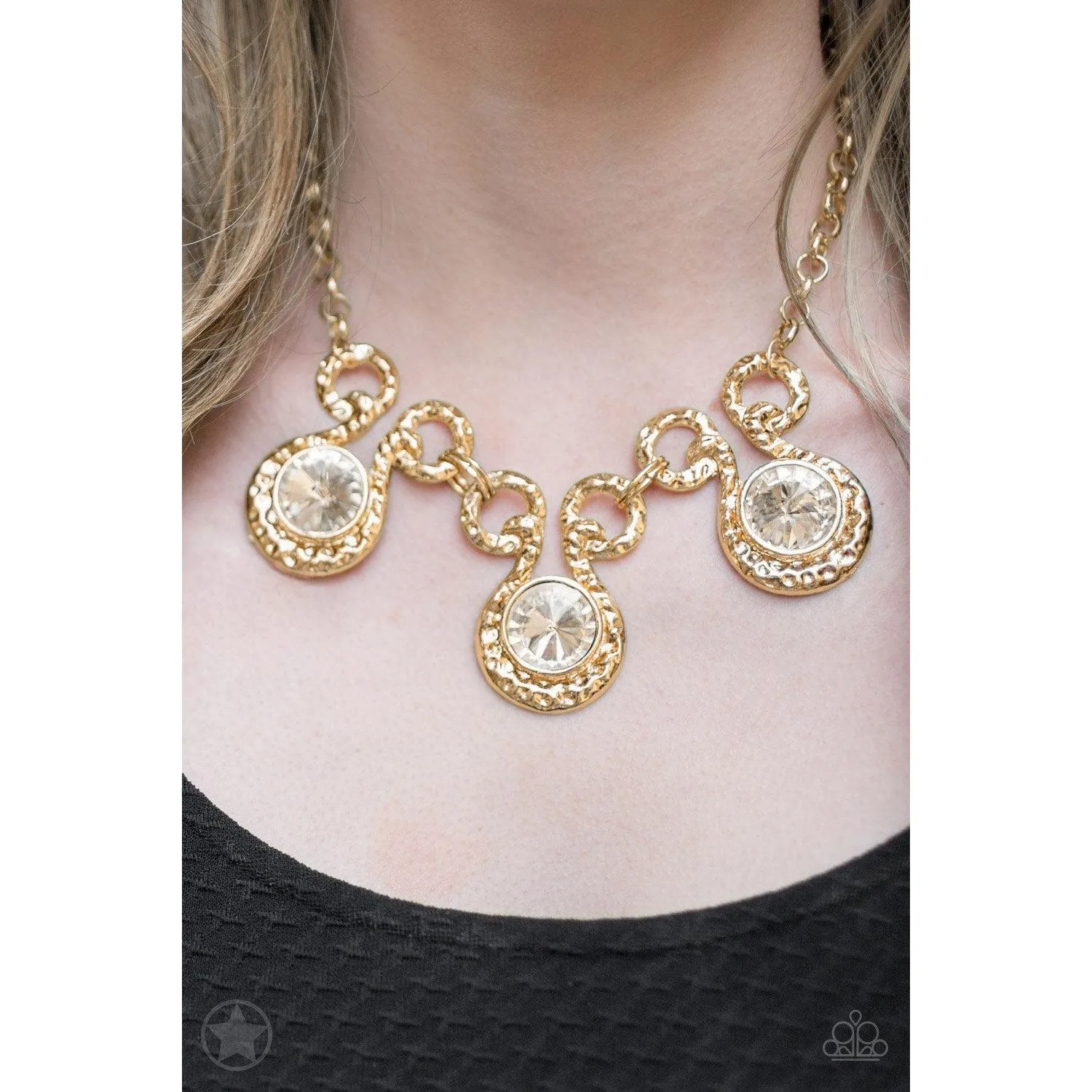 Paparazzi Hypnotized Gold Over-sized Rhinestones Necklace & Earring Set