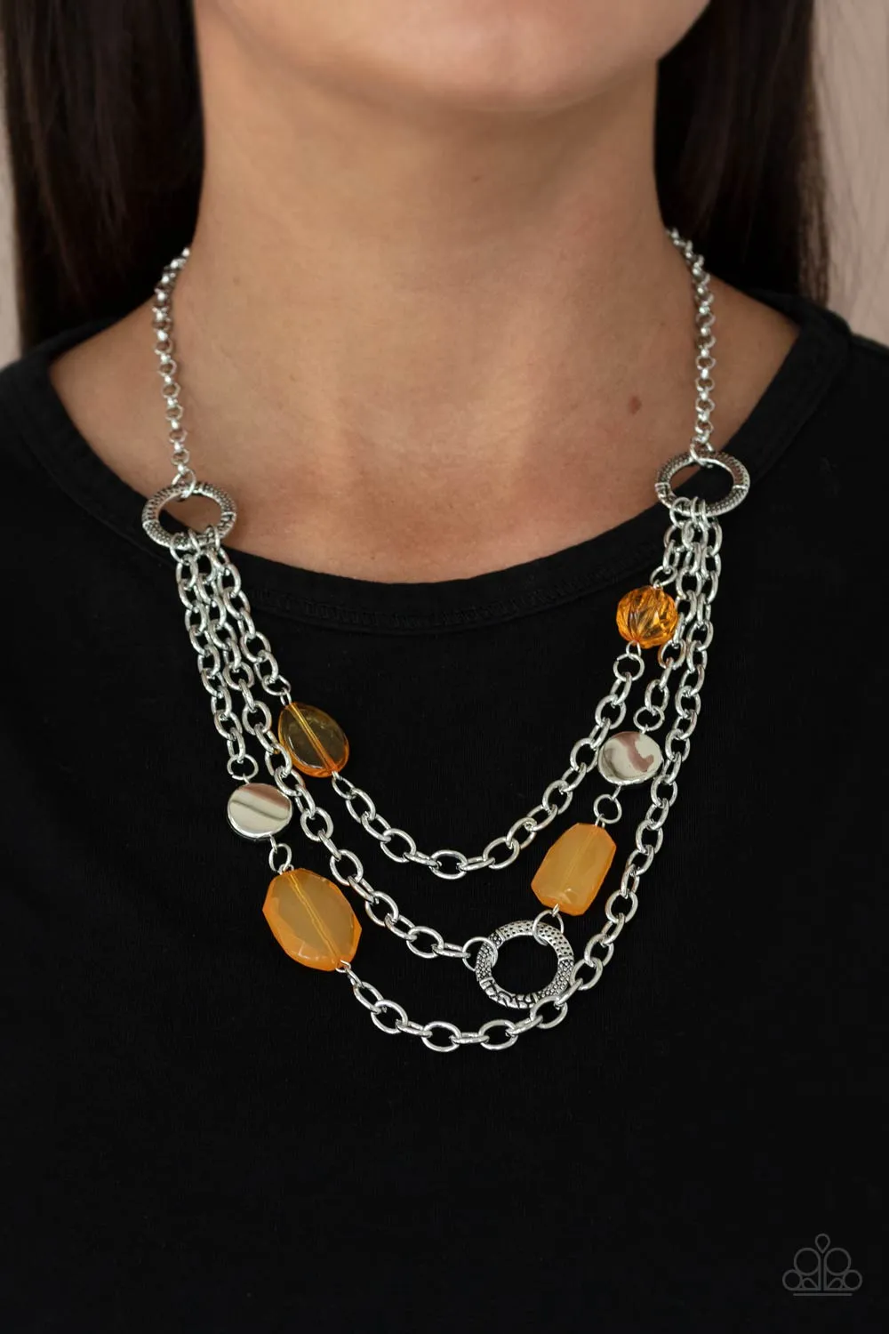 Paparazzi - Oceanside Spa - Orange Necklace & Earrings