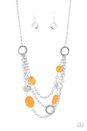 Paparazzi - Oceanside Spa - Orange Necklace & Earrings