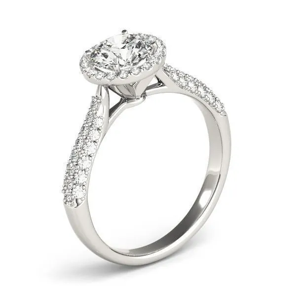 Pauline Round Center Stone Micro Pave Shank Halo Engagement Ring