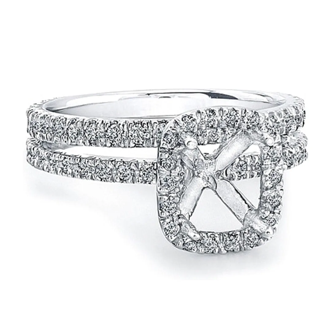 Pave Diamond Halo Engagement Ring