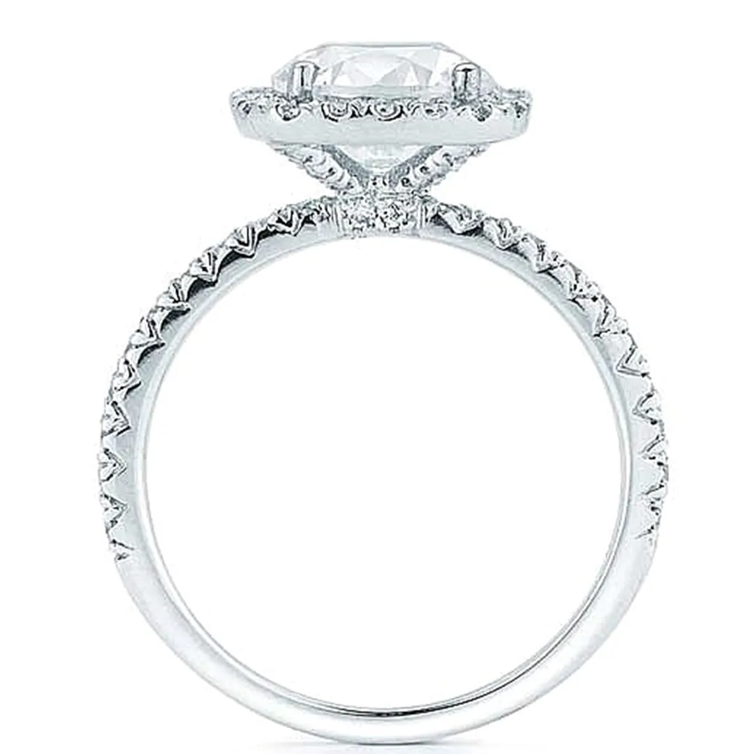 Pave Diamond Halo Engagement Ring