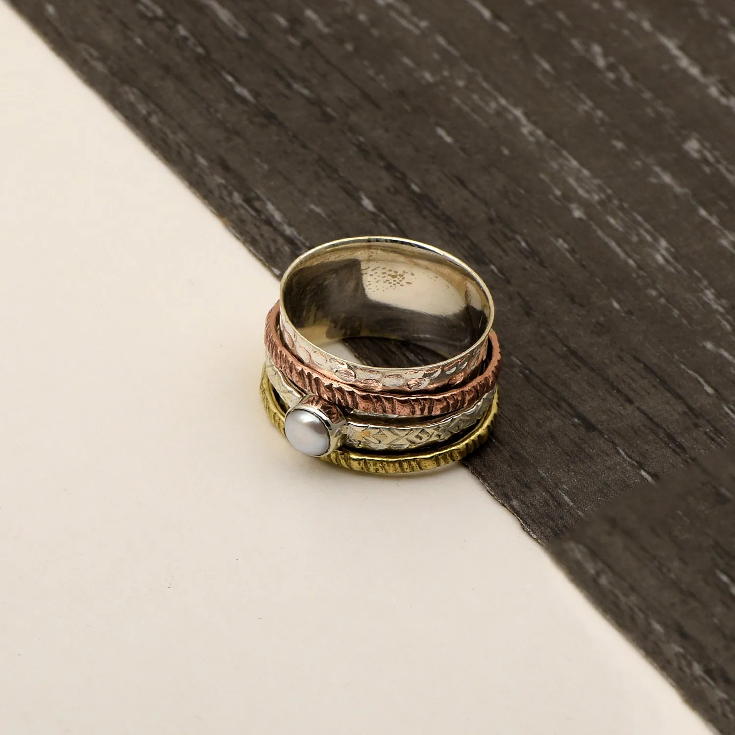 Pearl Multi Band Meditation Spinner Ring