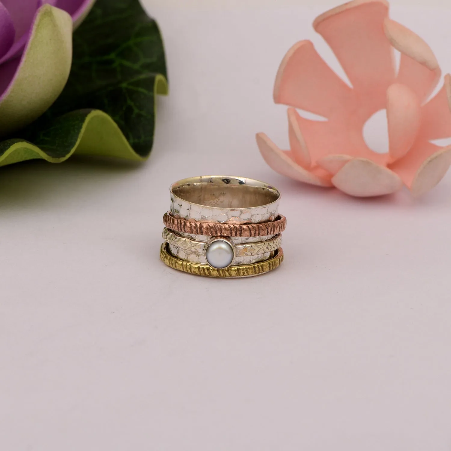 Pearl Multi Band Meditation Spinner Ring