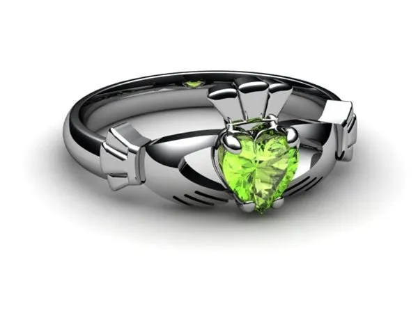 PERIDOT 14K White Gold Claddagh Ring <font color="#FF0000"> IN STOCK!  Ships in 48 Hours!</font>