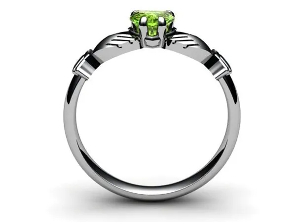 PERIDOT 14K White Gold Claddagh Ring <font color="#FF0000"> IN STOCK!  Ships in 48 Hours!</font>