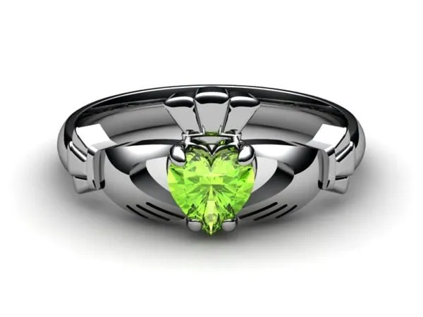 PERIDOT 14K White Gold Claddagh Ring <font color="#FF0000"> IN STOCK!  Ships in 48 Hours!</font>