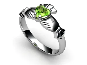 PERIDOT 14K White Gold Claddagh Ring <font color="#FF0000"> IN STOCK!  Ships in 48 Hours!</font>