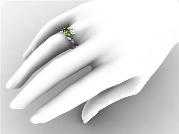 PERIDOT 14K White Gold Claddagh Ring <font color="#FF0000"> IN STOCK!  Ships in 48 Hours!</font>