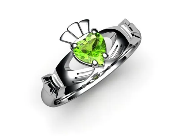 PERIDOT 14K White Gold Claddagh Ring <font color="#FF0000"> IN STOCK!  Ships in 48 Hours!</font>