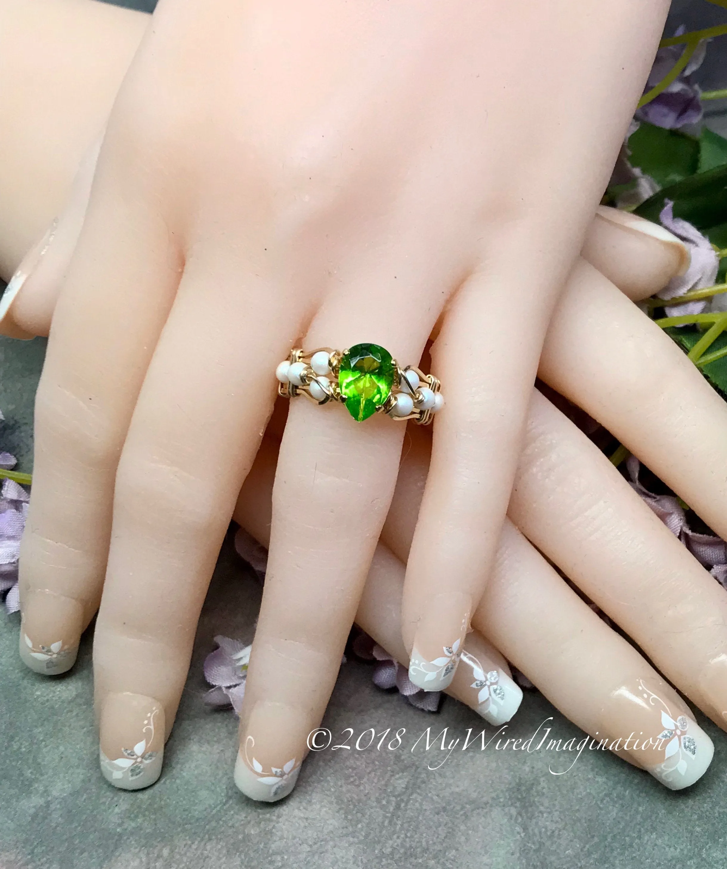 Peridot and Pearl, Handmade Ring in 14k GF or SS August Birthstone, Made to Order