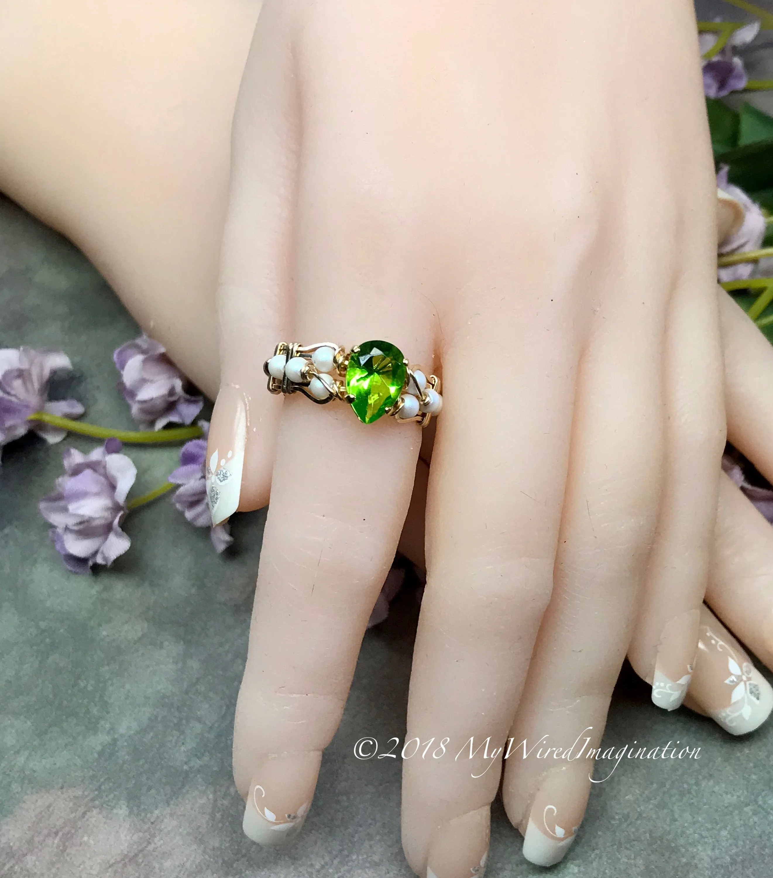 Peridot and Pearl, Handmade Ring in 14k GF or SS August Birthstone, Made to Order