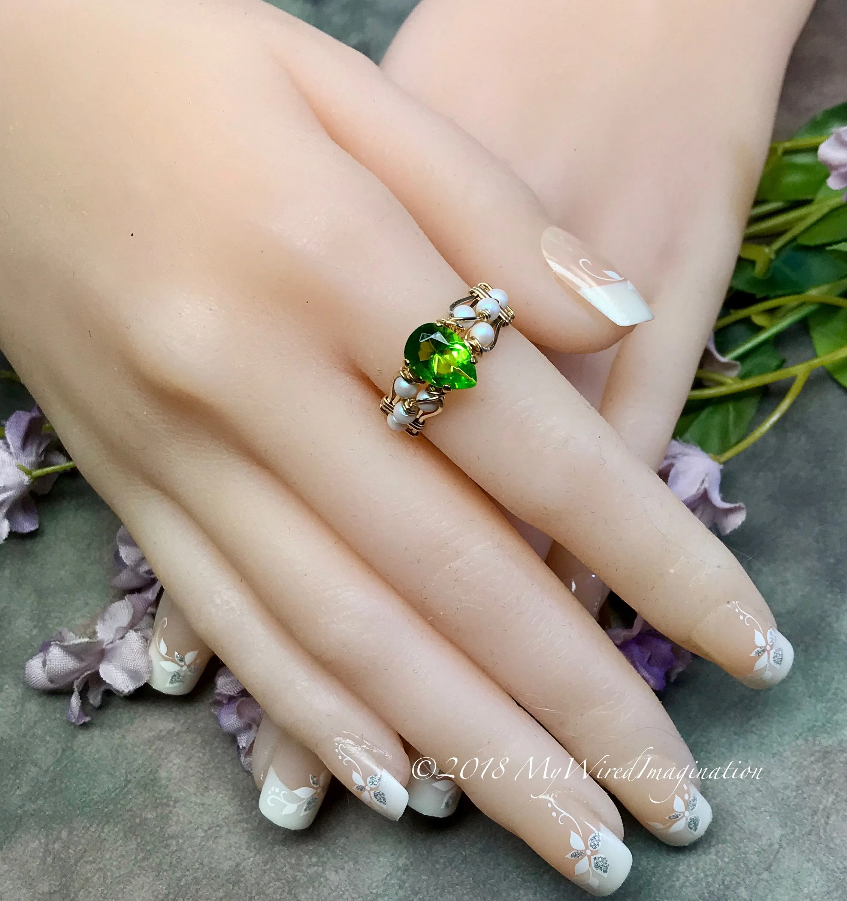 Peridot and Pearl, Handmade Ring in 14k GF or SS August Birthstone, Made to Order