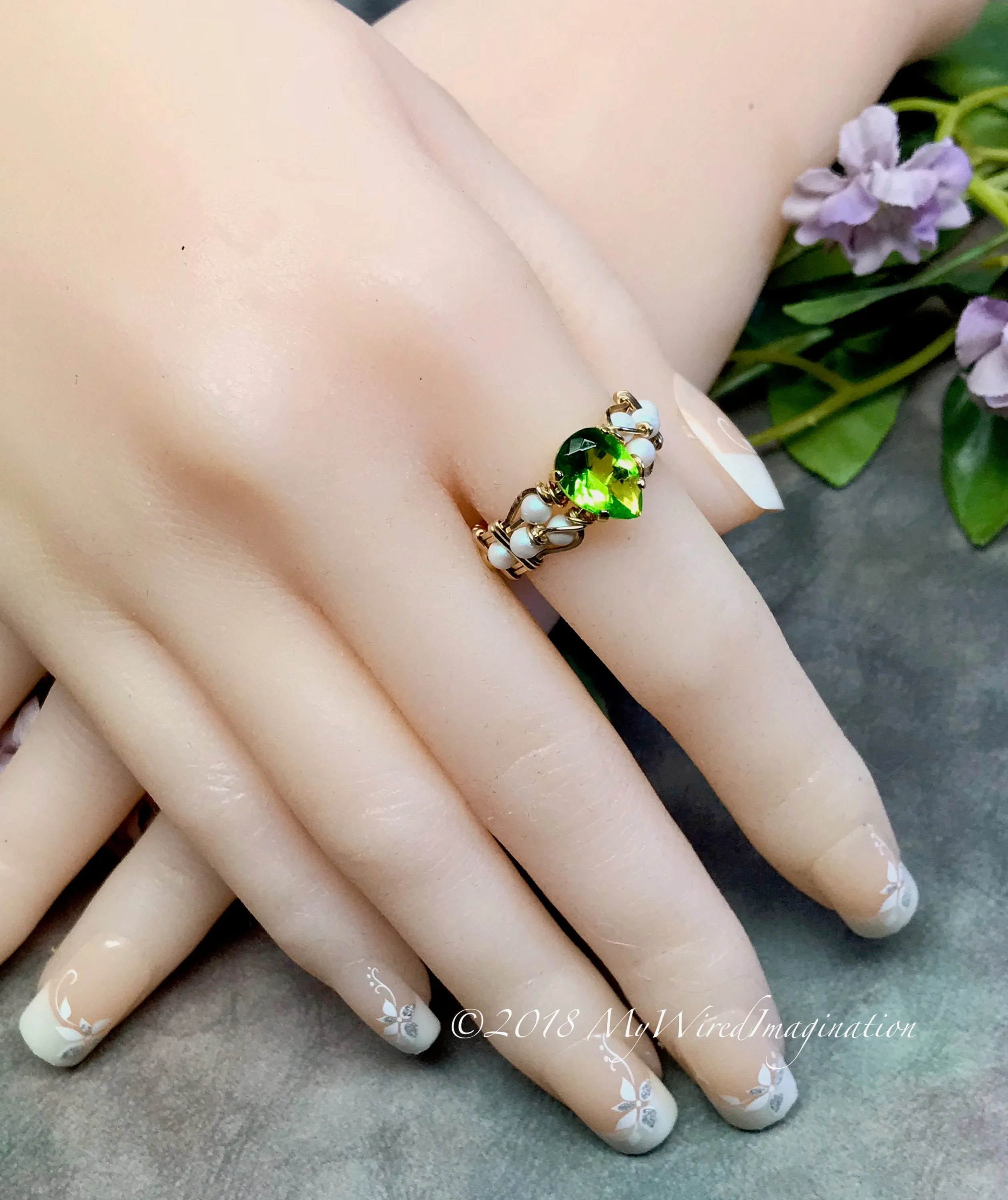 Peridot and Pearl, Handmade Ring in 14k GF or SS August Birthstone, Made to Order