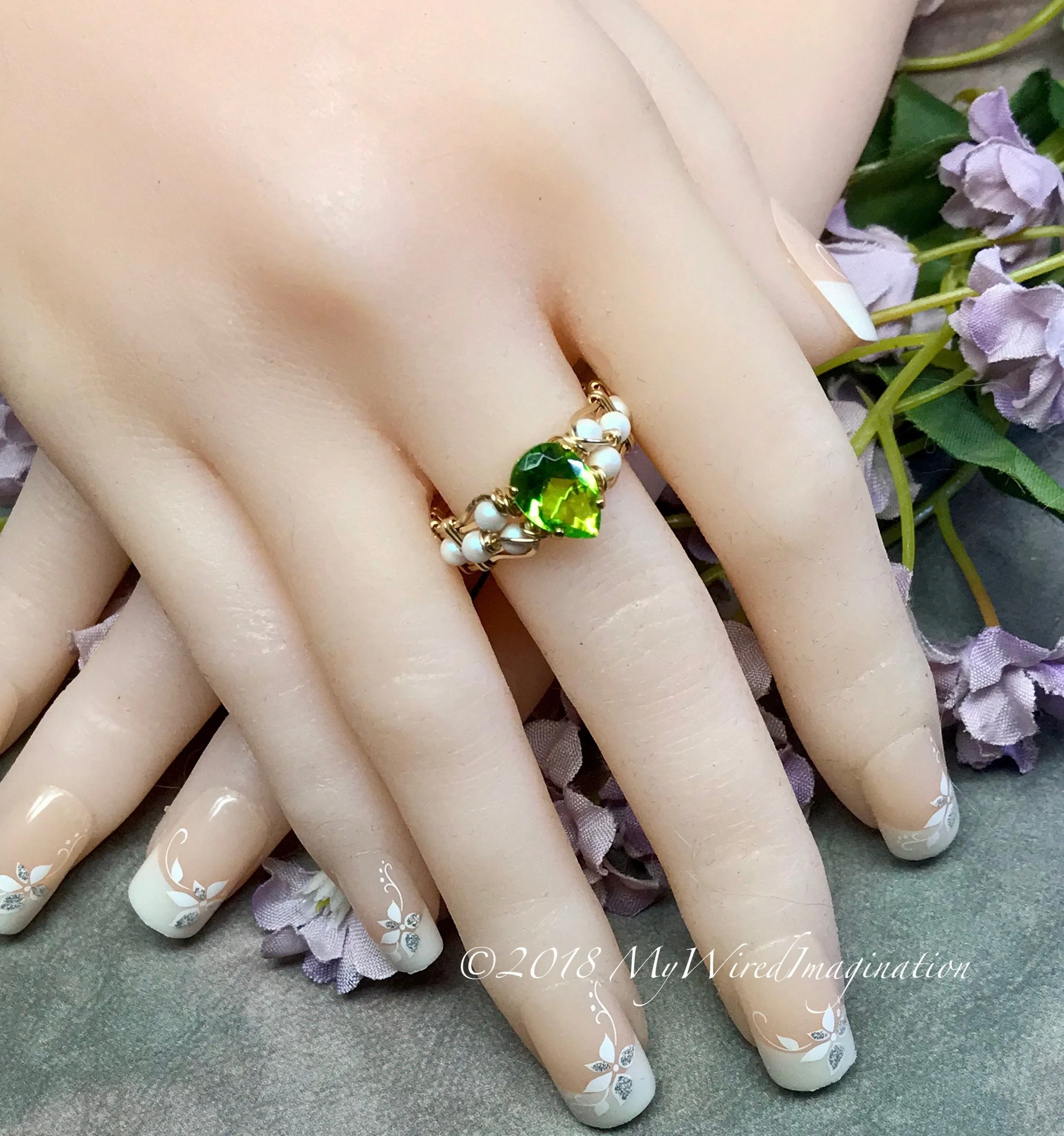 Peridot and Pearl, Handmade Ring in 14k GF or SS August Birthstone, Made to Order