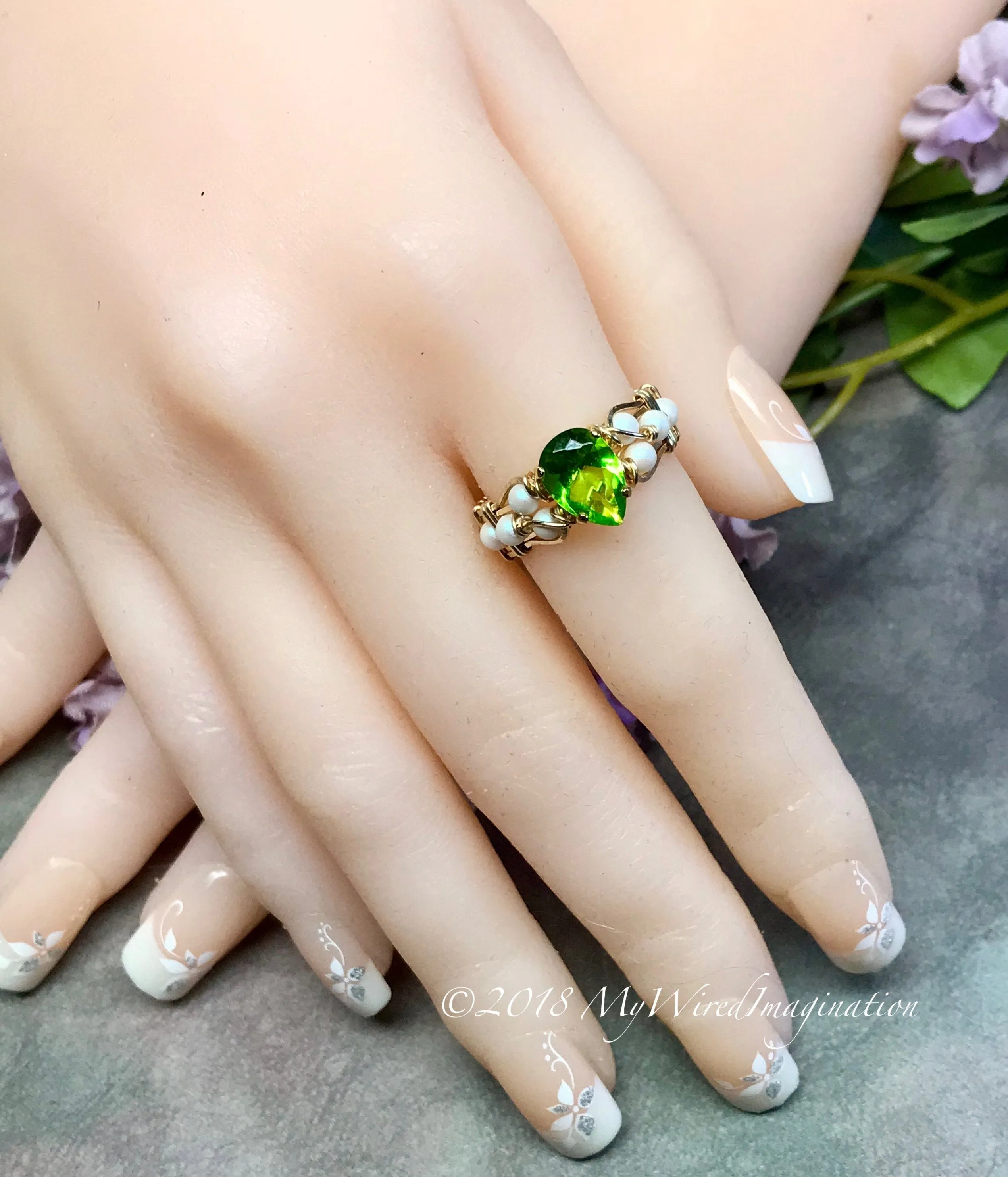 Peridot and Pearl, Handmade Ring in 14k GF or SS August Birthstone, Made to Order