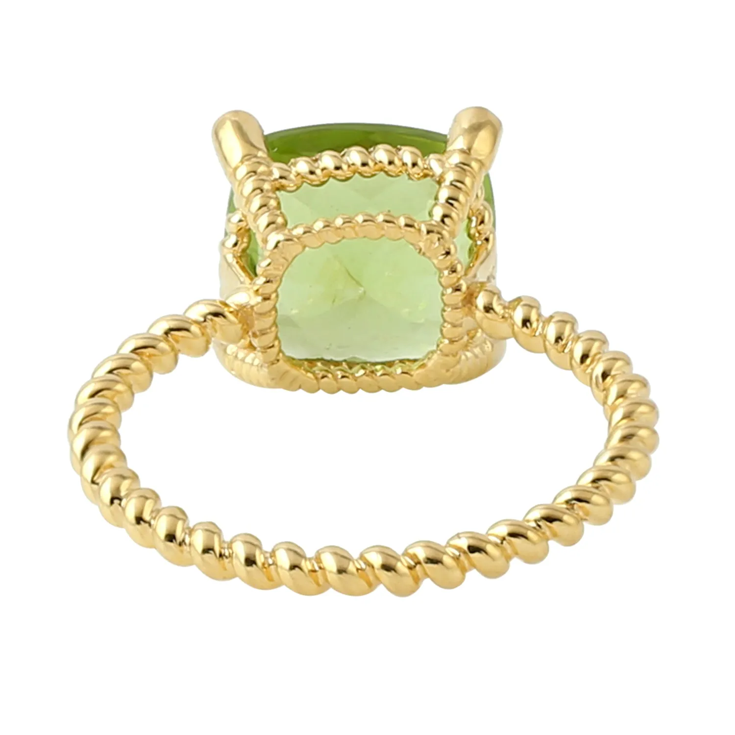 Peridot Bezel Set Diamond Twisted Rope Design August Birthstone Ring In 18k Yellow Gold