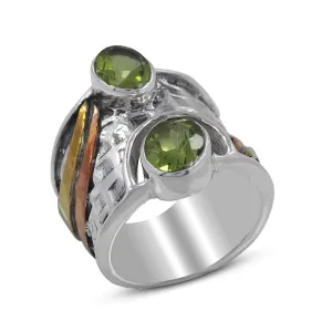 Peridot Gemstone Sterling Silver Dual Tone Ring