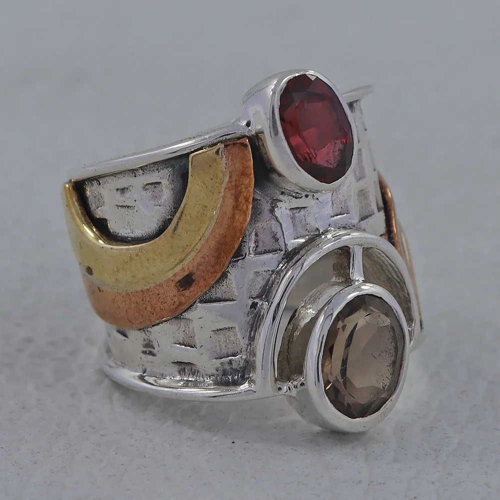 Peridot Gemstone Sterling Silver Dual Tone Ring