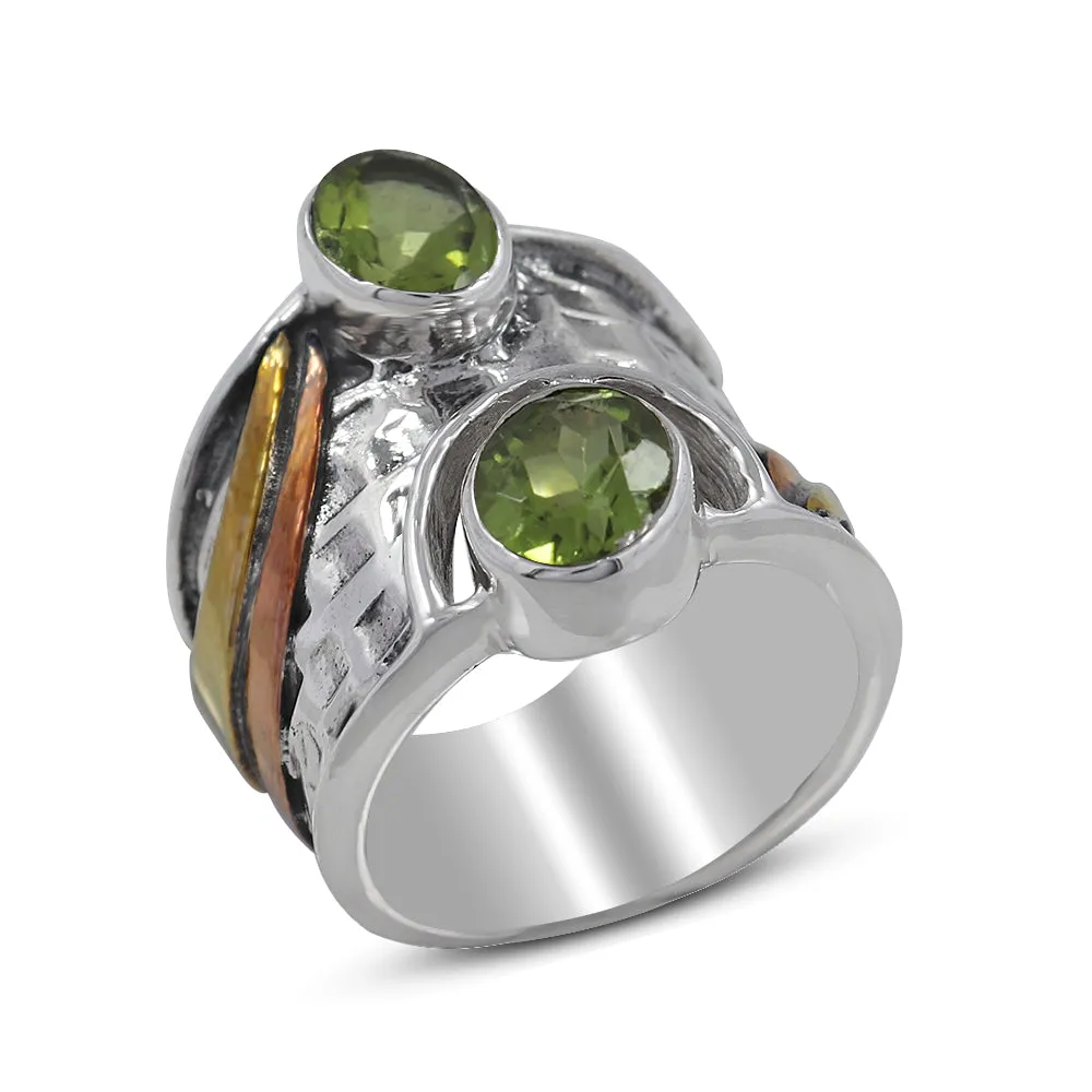 Peridot Gemstone Sterling Silver Dual Tone Ring