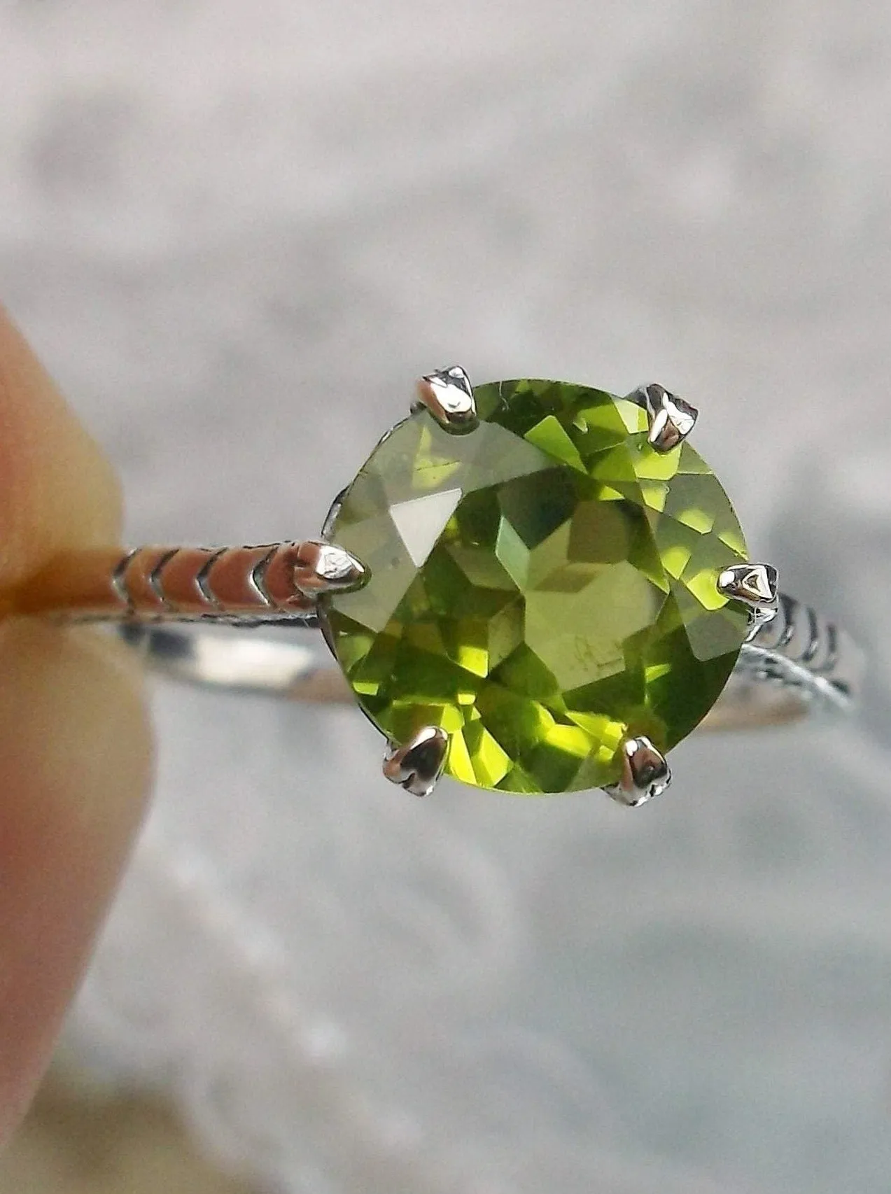 Peridot Ring, Natural Gemstone Solitaire, Classic Victorian Jewelry #D37z
