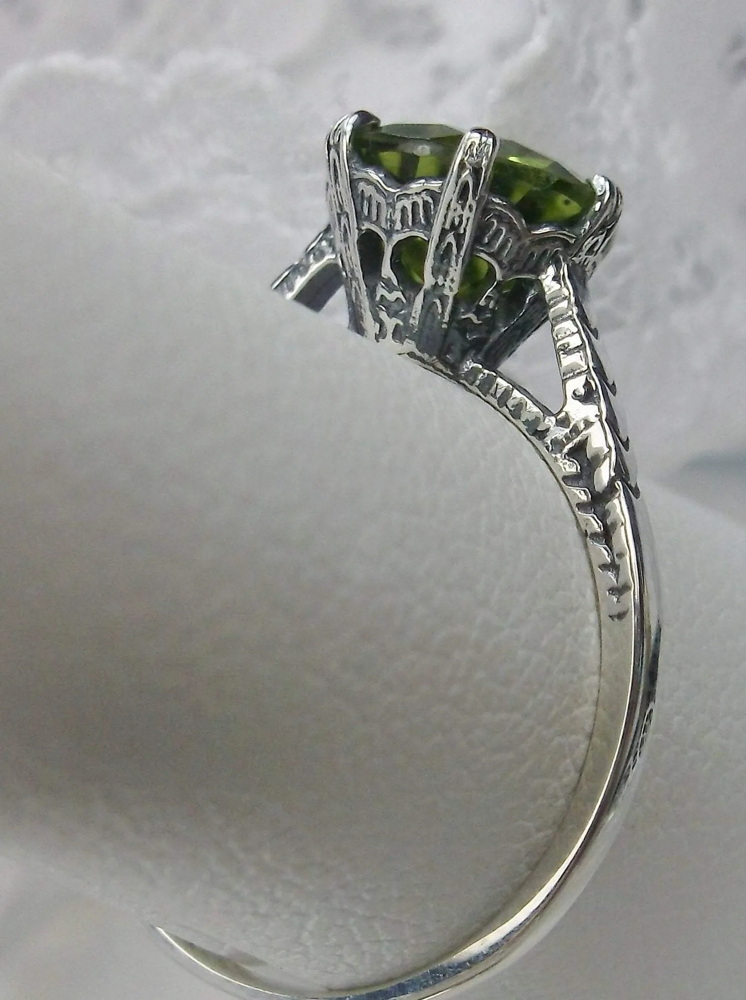 Peridot Ring, Natural Gemstone Solitaire, Classic Victorian Jewelry #D37z