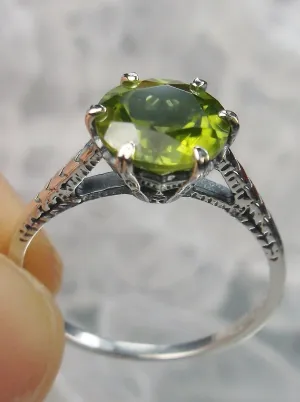 Peridot Ring, Natural Gemstone Solitaire, Classic Victorian Jewelry #D37z