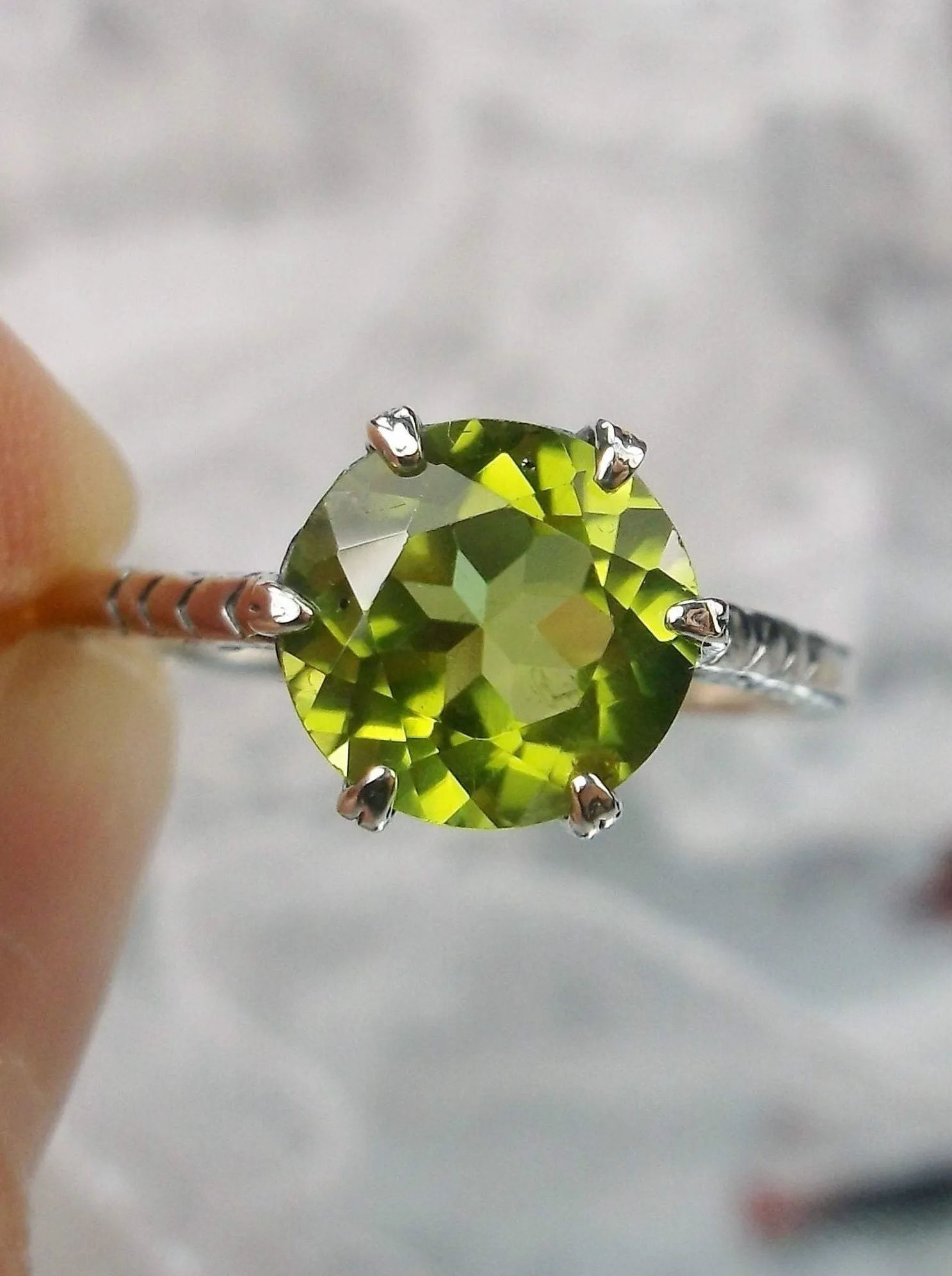 Peridot Ring, Natural Gemstone Solitaire, Classic Victorian Jewelry #D37z