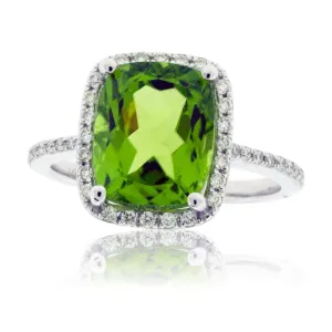 Peridot with Diamond Halo on Diamond Accented Band