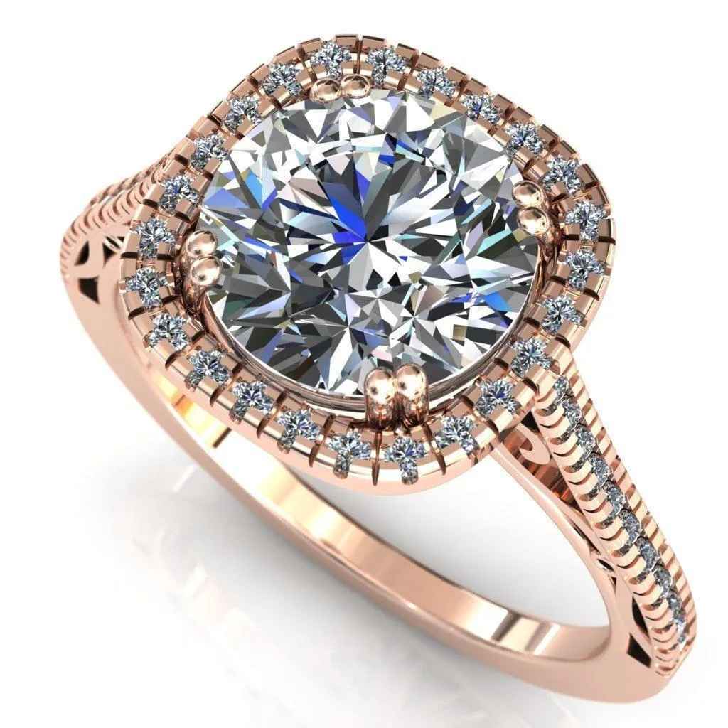 Persis Round Center Stone Micro Pave Halo Engagement Ring