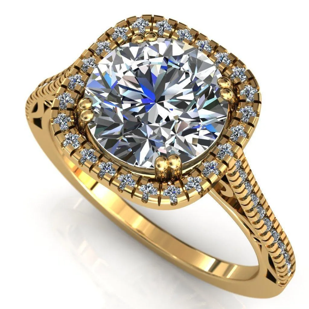 Persis Round Center Stone Micro Pave Halo Engagement Ring