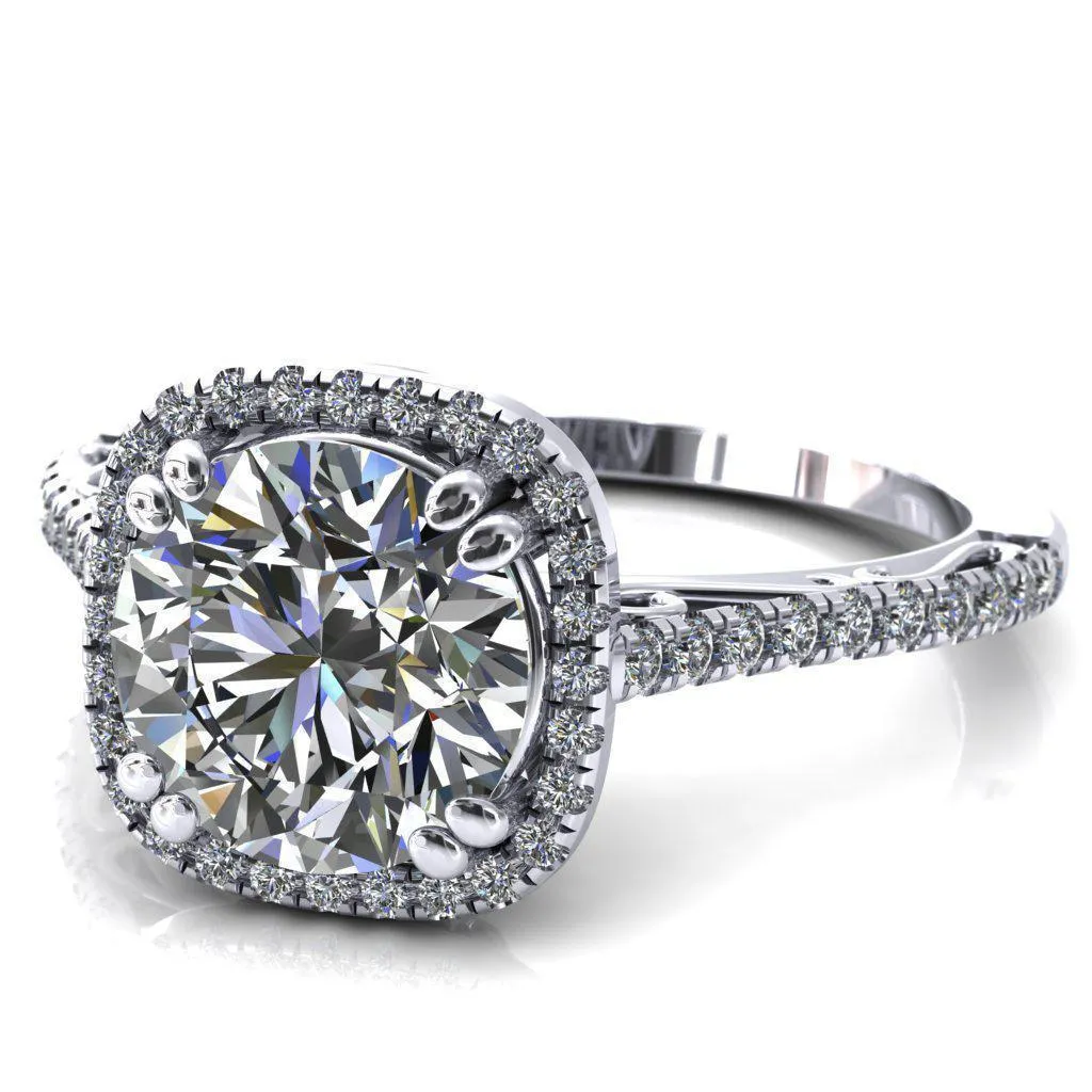 Persis Round Center Stone Micro Pave Halo Engagement Ring