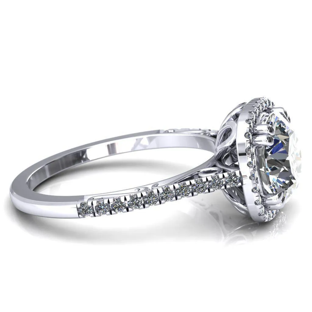 Persis Round Center Stone Micro Pave Halo Engagement Ring