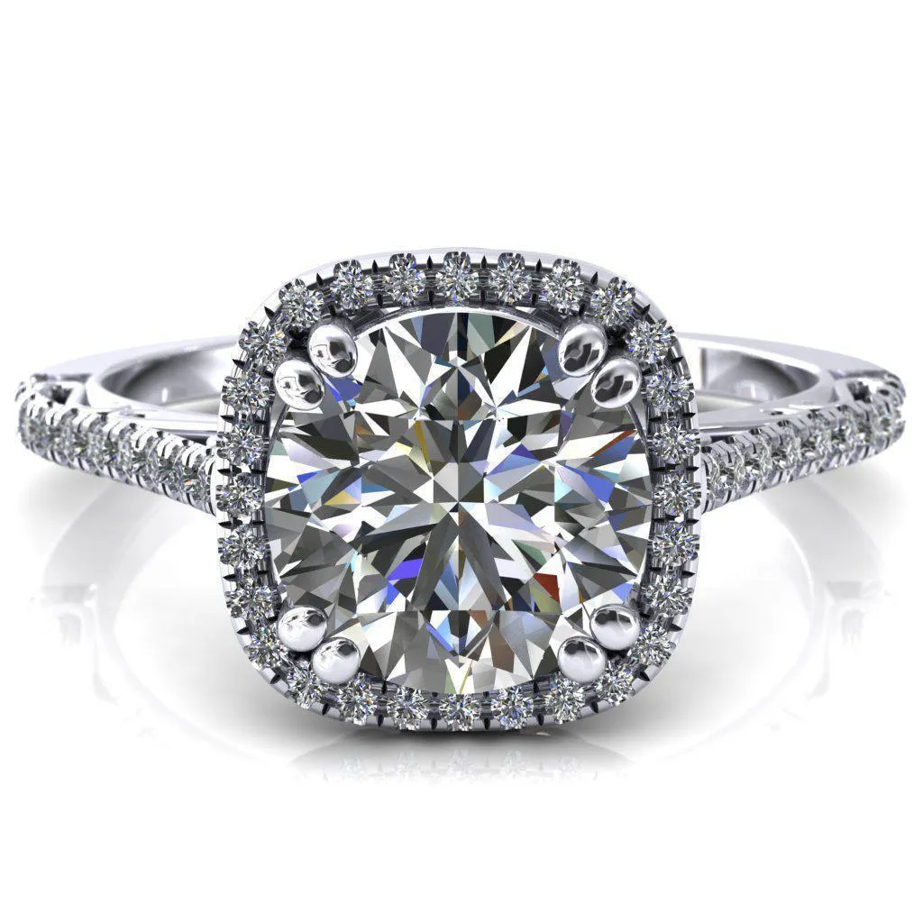 Persis Round Center Stone Micro Pave Halo Engagement Ring