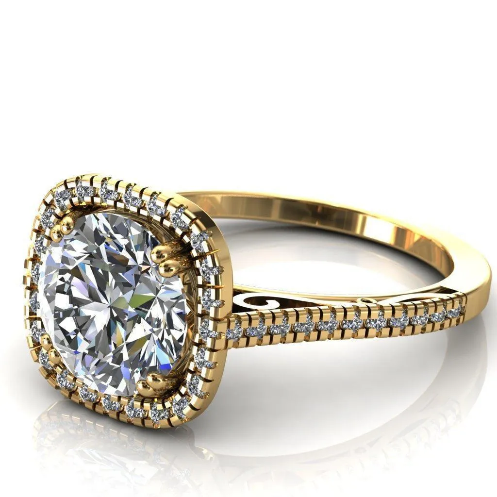 Persis Round Center Stone Micro Pave Halo Engagement Ring