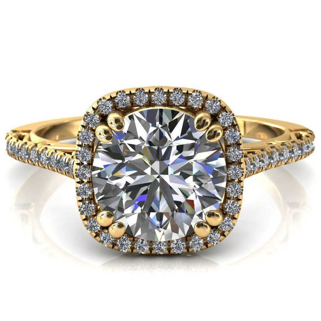 Persis Round Center Stone Micro Pave Halo Engagement Ring