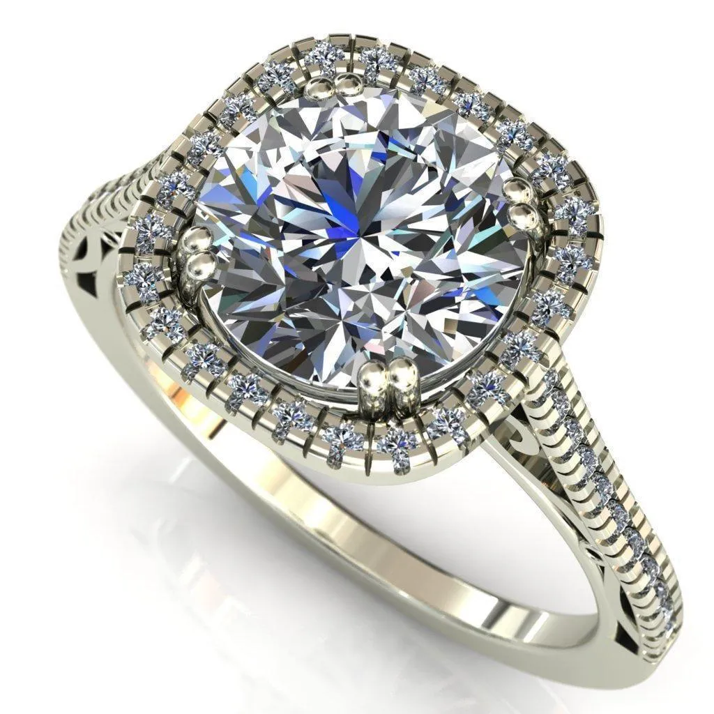 Persis Round Center Stone Micro Pave Halo Engagement Ring