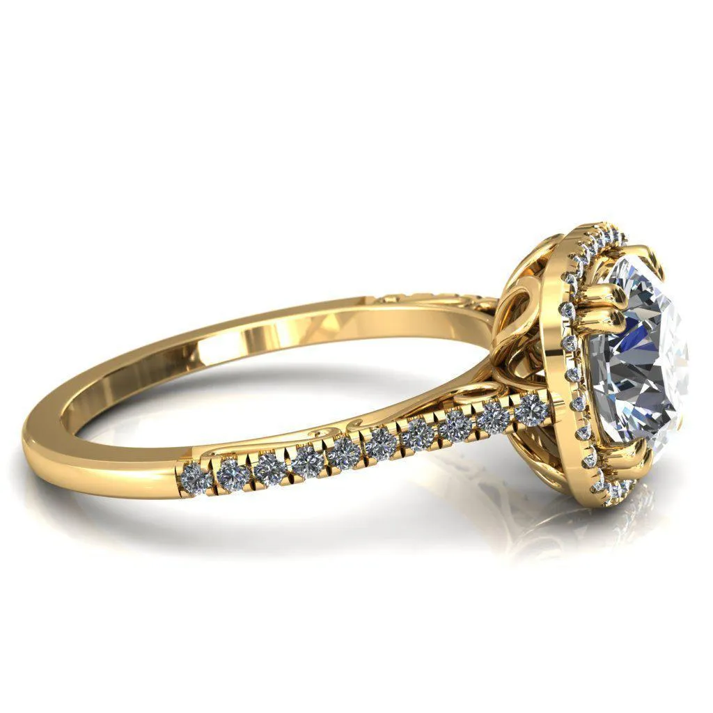 Persis Round Center Stone Micro Pave Halo Engagement Ring